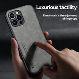 Luxury Car Magnetic Holder Leather Texture Case for iPhone 14 13 12 series