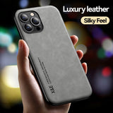 Luxury Car Magnetic Holder Leather Texture Case for iPhone 14 13 12 series