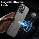 Luxury Car Magnetic Holder Leather Texture Case for iPhone 14 13 12 series