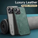 Luxury Car Magnetic Holder Leather Texture Case for iPhone 14 13 12 series