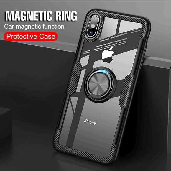 Luxury Car Holder Ring Case For iPhone X XS XR Max Bumper Frame Glass Back