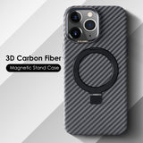 Luxury Carbon Fiber Texture Bracket Ring Magnetic Stand Magsafe Wireless Charging Case For iPhone 14 13 series