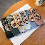 Luxury Carbon Fiber Texture Magsafe Magnetic Lens Glass Protection Case For iPhone 14 13 12 series