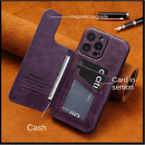 Luxury Card Slot Leather Camera Protective Stand Flip Case for iPhone 14 13 12 series