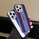 Colorful Laser Leather Texture Metal Lens Ring Matte Case For iPhone 14 13 12 series