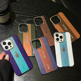 Colorful Laser Leather Texture Metal Lens Ring Matte Case For iPhone 14 13 12 series