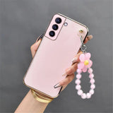 Luxury Flower Bracelet Holder Plating Soft Case For Samsung Galaxy S23 S22 S21 Ultra Plus