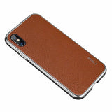 Luxury Genuine Leather Metal Frame Magnetic Case For iPhone X XS MAX
