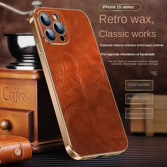 Luxury Genuine Leather Phone Case for Apple iPhone 15 14 Pro Max