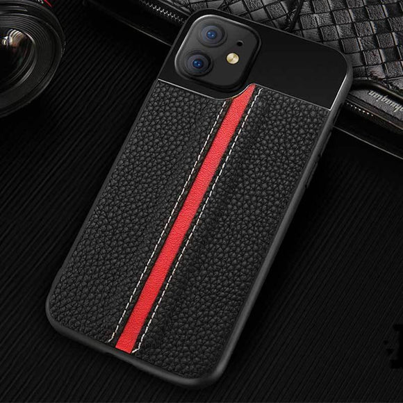 Luxury Genuine Litchi Grain Leather Aviation Metal Stitch Heavy Duty Protection Case For iPhone 11 11 Pro Max