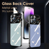 Luxury Glass Metal Lens Film Protection TPU Soft Case For iPhone 14 13 12 series