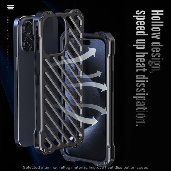 Luxury Heat Dissipation Shockproof Hollow Stripes Aluminum Alloy Case For iPhone 15 14 13 12 series