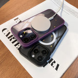 Luxury Leather Frame Magsafe Magnetic Transparent Acrylic Case For iPhone 14 13 series