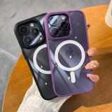 Luxury Leather Frame Magsafe Magnetic Transparent Acrylic Case For iPhone 14 13 series