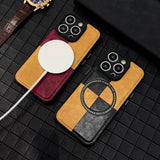 Luxury Leather Magnetic Magsafe Wireless Charging Contrast Color Case For iPhone 14 13 12 series