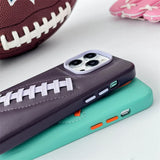 Luxury PU Leather Rugby Concept Shockproof Case With Lens Protection For iPhone 15 14 13 series