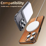 Luxury Magsafe Magnetic Glass Lens Protect Shockproof PU Leather Case For iPhone 15 14 13 12 Series