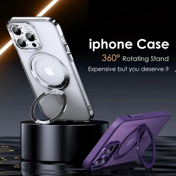 Luxury Magnetic Stand 360° Rotation Ring Holder Transparent Matte Case For iPhone 16 15 14 Series