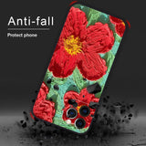 Luxury Oil Painting Flower Silicone Case With Lanyard For iPhone 14 13 12 series