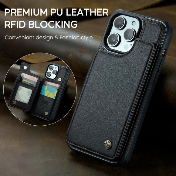 Luxury Plain Shockproof Wallet Card Slot PU Leather Case For iPhone 15 14 13 12 Series