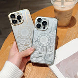 Luxury Plating Circuit Pattern Shockproof Clear Case With Lens Protector Film For iPhone 14 13 12 series