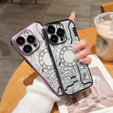 Luxury Plating Circuit Pattern Shockproof Clear Case With Lens Protector Film For iPhone 14 13 12 series