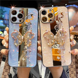 Luxury Rhinestone Glitter 3D Butterfly Bracket Case With Lanyard Holder For iPhone 14 13 12 series