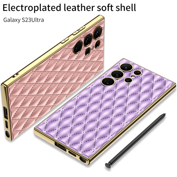 Luxury Rhombic Grid Pattern Leather Case For Samsung Galaxy S23 series