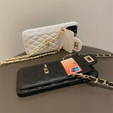 Luxury Rhombic Lattice Leather Card Bag Wallet Crossbody Strap Case For iPhone 14 13 12 series