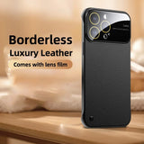 Luxury Shockproof PU Leather One-piece Lens Film Case For iPhone 15 14 13 12 Series