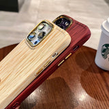 Luxury Shockproof Lens Protection Wooden Texture Frame Retro Case For iPhone 14 13 12 series