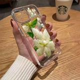 Luxury Shockproof Rose Flower Painting Soft Clear Case For iPhone 14 13 12 series