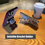 Luxury Square Plating Soft Silicone Case With Transparent Cute Bear Holder Bracket For iPhone 14 13 12 series