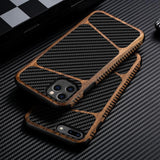 Luxury Woodern Matte Carbon Fiber Leather Heavy Duty Protection Case Cover For iPhone 11 Pro X Xr Xs Max