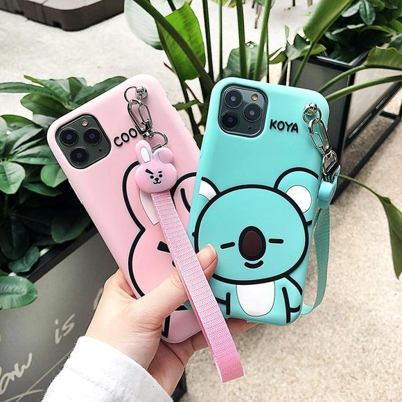 Luxury Cute Cartoon Soft Silicone Wriststrap Case for iPhone 11 & iPhone X Series