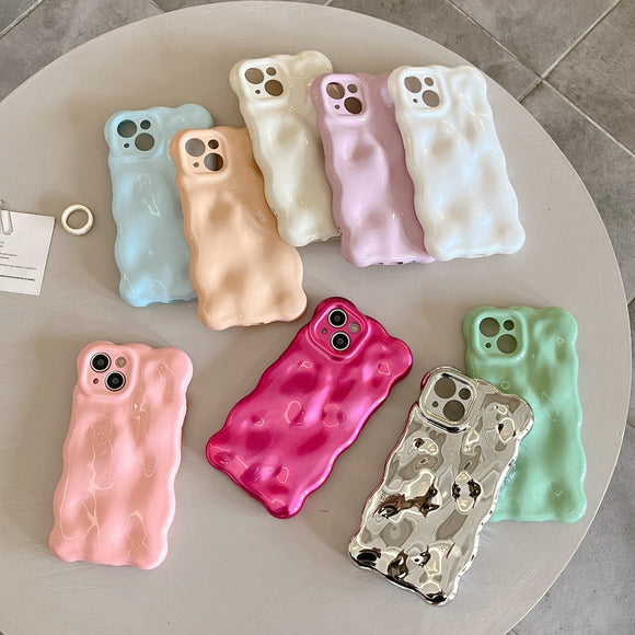 Macarons Wave Bubble Electroplated Solid Color Case For iPhone 14 13 12 series
