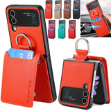 Magnetic Ring Holder Kickstand Vertical Leather Wallet Cards Solt Case for Samsung Galaxy Z Flip 4 3