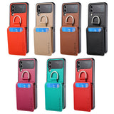 Magnetic Ring Holder Kickstand Vertical Leather Wallet Cards Solt Case for Samsung Galaxy Z Flip 4 3