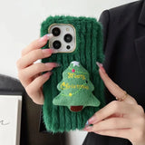 Merry Christmas Cute Warm Furry Christmas Tree Socks Pattern Case For iPhone 15 14 13 12 series