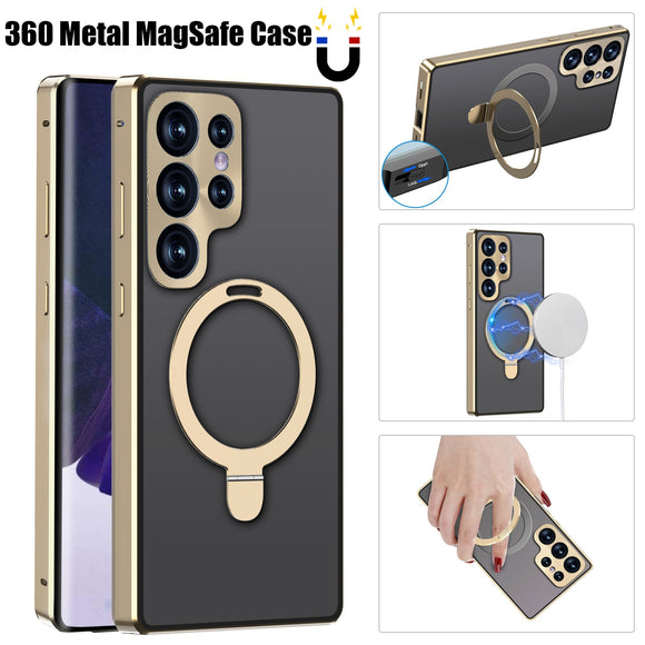 Metal Car Holder Full Screen Camera Protection Rotate Kickstand Charging Magsafe Case For Samsung Galaxy S23 S22 Ultra