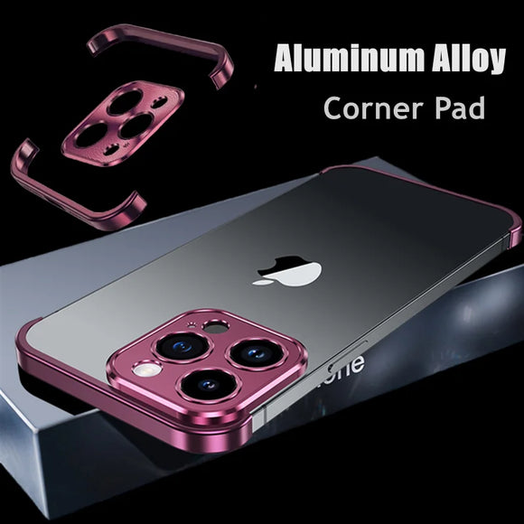 Metal Corner Pads Case With Camera Lens Protector For iPhone 15 14 13 12 series