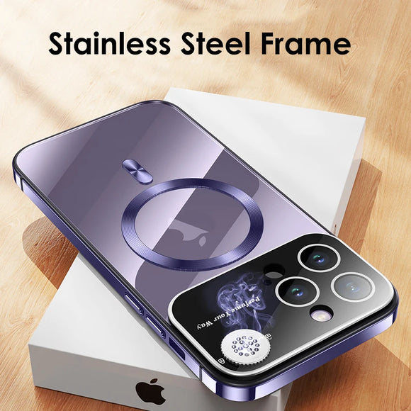 Metal Frame Full Lens Protection Magnetic Aromatherapy Transparent Case For iPhone 15 14 13 series