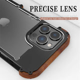 Metal Iron Wood Border Case For iPhone 14 13 12 series