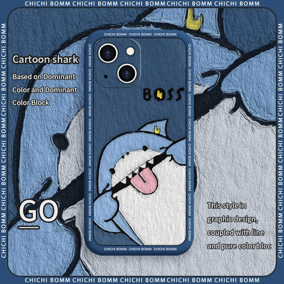 Funny Boss Cute Shark Case For iPhone 14 13 12 series