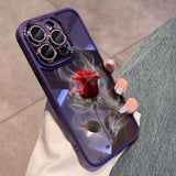 Smoking Rose Diamond Lens Protection Case For iPhone 14 13 12 series