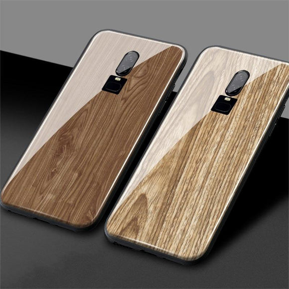 Wood Texture Tempered Glass Phone Case For One Plus 6 6T 7 7Pro