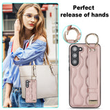PU Leather Ring Shockproof Cases With Wrist Strap Holder for Samsung Galaxy S23 S22 Ultra Plus