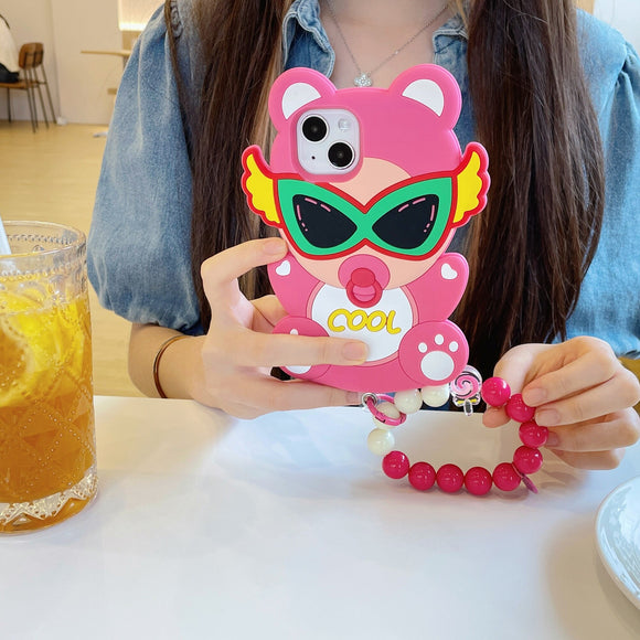 Pacifier Sunglasses Girl Pink Hand String Drop Resistant Silica Gel Case For iPhone 14 13 12 series