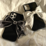Pearl Necklace Cloth Bow Bling Diamond Case Cover For iPhone 14 13 12 series