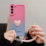 Personalized Custom Name 3D Cute Love Gradient Color TPU Case With Lanyard For Samsung S24 S23 S22 S21 Ultra Plus